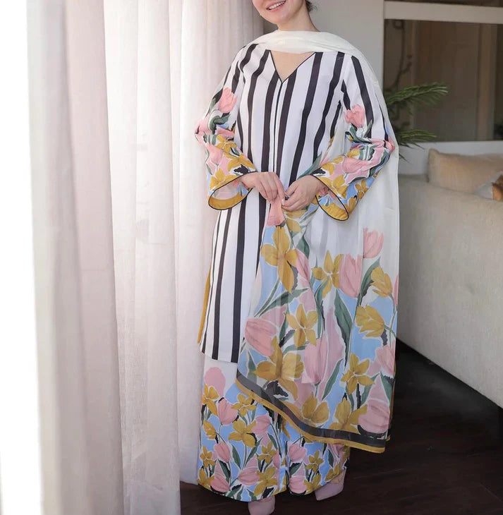 Digital Printed 3pc Swiss Lawn MY - 741