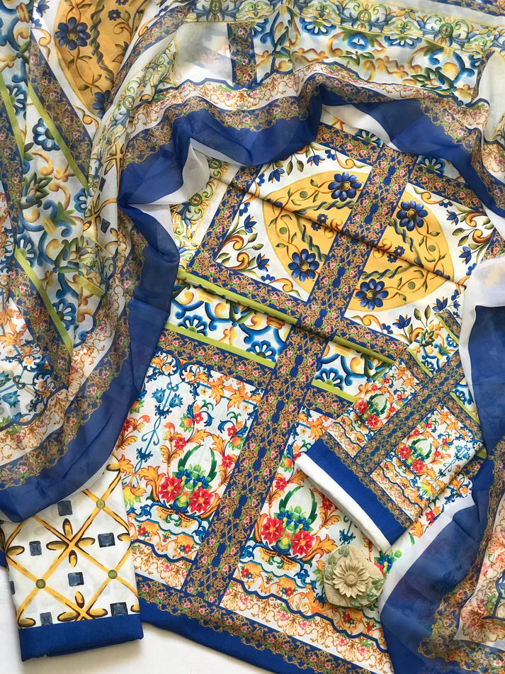 Digital Printed 3pc Swiss Lawn MY - 735