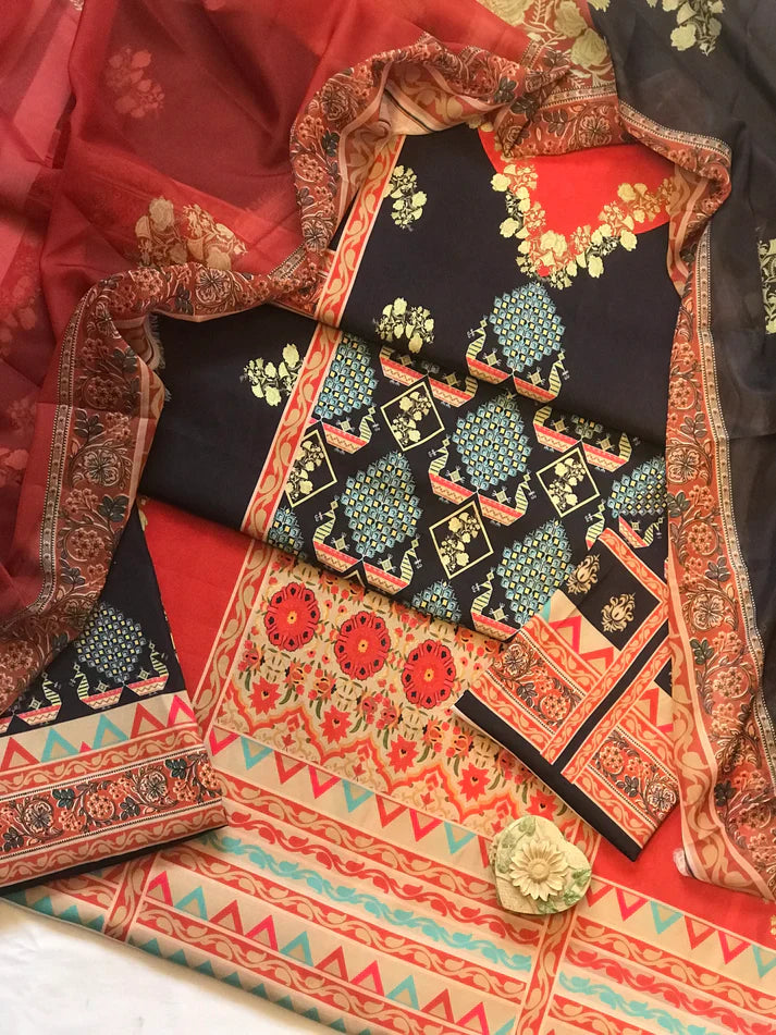 Digital Printed 3pc Swiss Lawn MY - 733