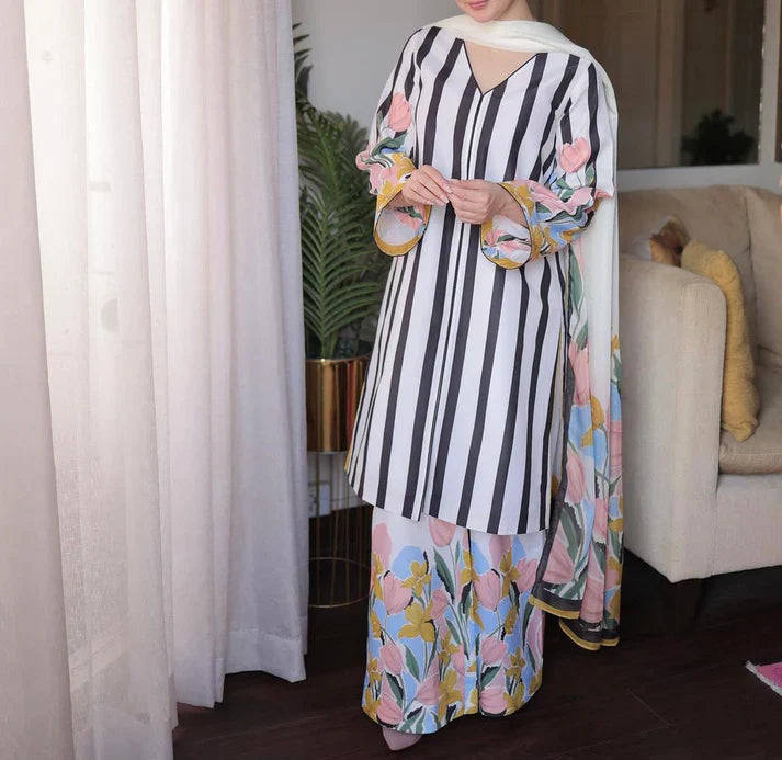 Digital Printed 3pc Swiss Lawn MY - 741