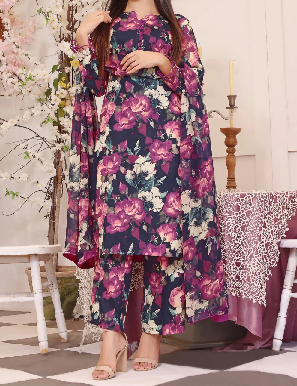 Digital Printed 3pc Swiss Lawn MY - 707